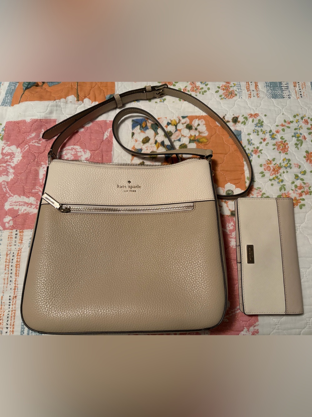 Kate Spade Two-Tone Beige Crossbody Bag and wallet